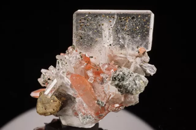 SUPERB Fluorapophyllite with Hematite in Quartz & Chalcopyrite FENGJIASHAN CHINA