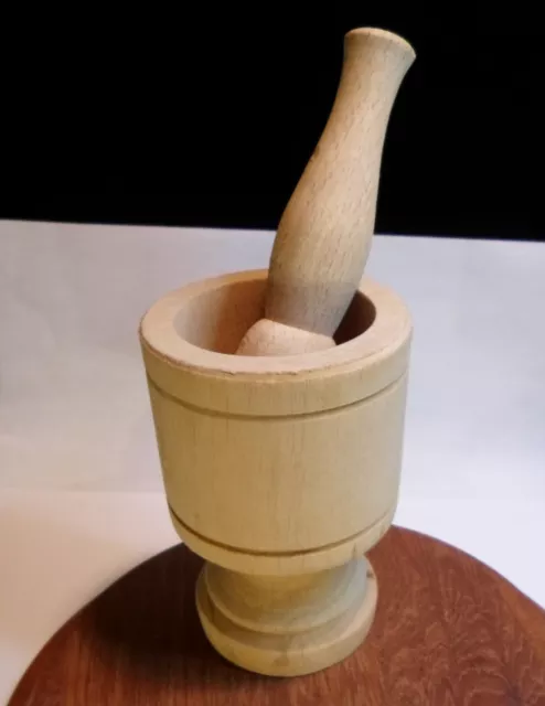 Unused Vintage Wood Wooden Mortar & Pestle Grinder Herb Spice Grinder Italy Made