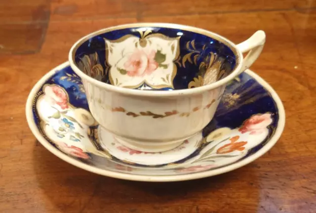 Victorian  Coalport? Staffordshire C.1840 Etruscan Floral Tea Cup & Saucer (93)