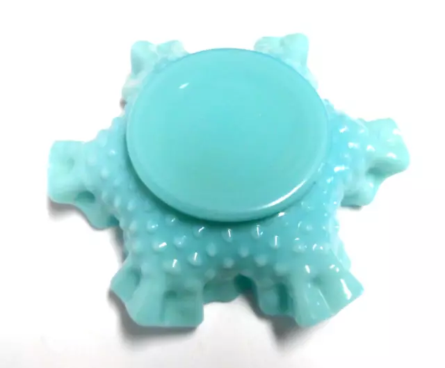 Rare Fenton Turquoise Blue Hobnail Milk Glass Ruffled Bon Bon Candy Dish Vintage