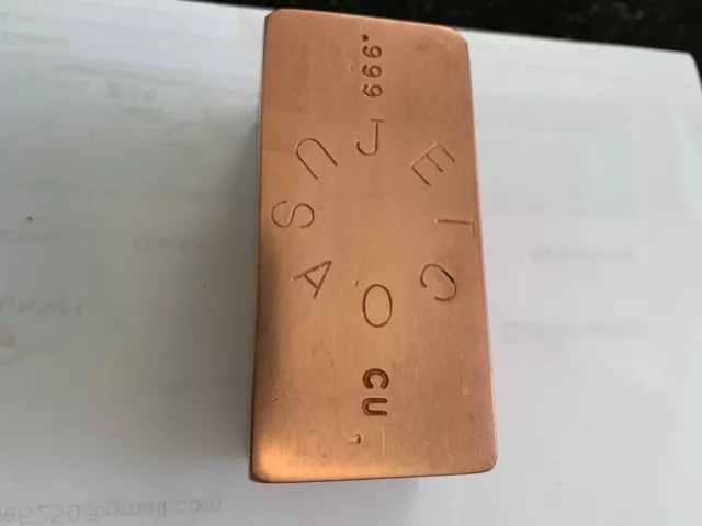 1 kilo pure .999 Jetco Mint USA Copper Bullion Investment Bar Shiny Quality!
