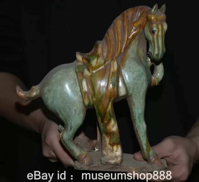 10" Old China Tang sancai Porcelain Dynasty Palace Tang Blue Horse Statue
