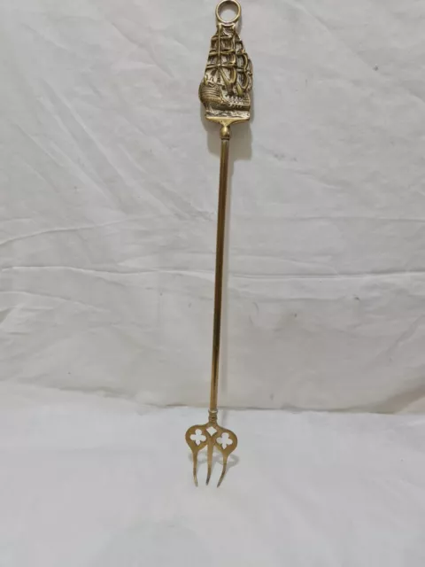 Antique Vintage Brass Toasting Fork With Ornamental Handle[ E]