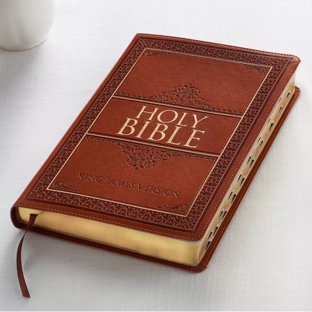 The Holy Bible King James Version LARGE PRINT Thumb Indexed Edition / TAN