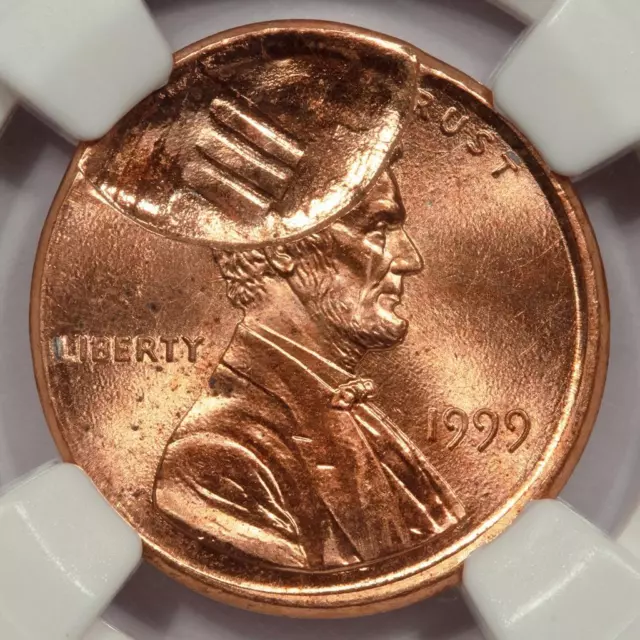 1999 NGC MS63RD Brockage By Off Center Lincoln Cent Mint Error Very Rare