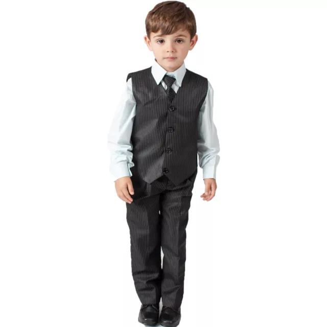 Boys Suits 4 Piece Pinstripe Waistcoat Suit Wedding Page Boy Baby Formal Party