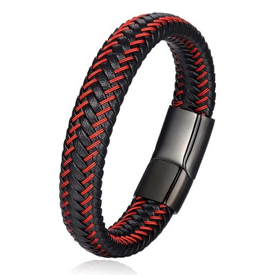 Alpha Bracelet Cuir Noir,Loup Alpha,Acier,Style,Punk,Rock,Biker,Mode,Cadeau Homme,Père 