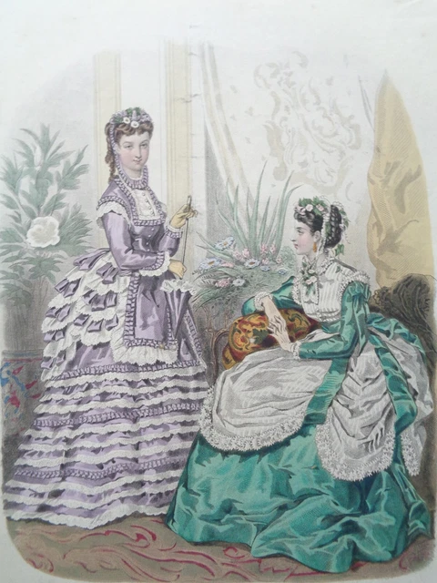 Gravure De Mode Ancienne 1869, Robe Pour Petite Fille, Issue D'un Magazine Français