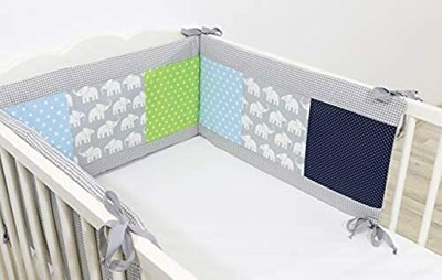 ULLENBOOM ® Tour de lit bébé Ancre Bleue 180x30 cm Contour de lit molletonné en coton, Motifs étoiles & pois 