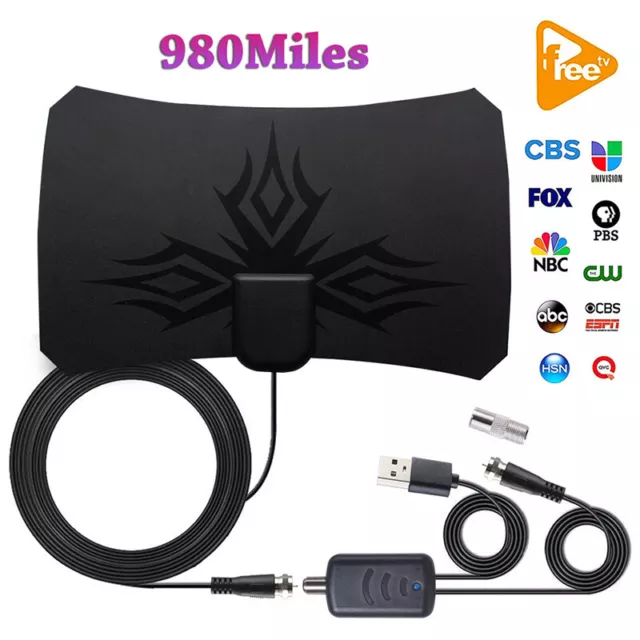 980Mile Range Indoor Antenna TV Digital HD 4K Aerial HDTV 1080P Signal Amplifier
