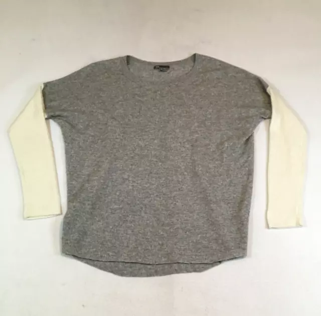 VTG Vince Women Wool Cashmere Sweater Sz S Gray Ivory Round Neck 3/4 Sleeve NWT