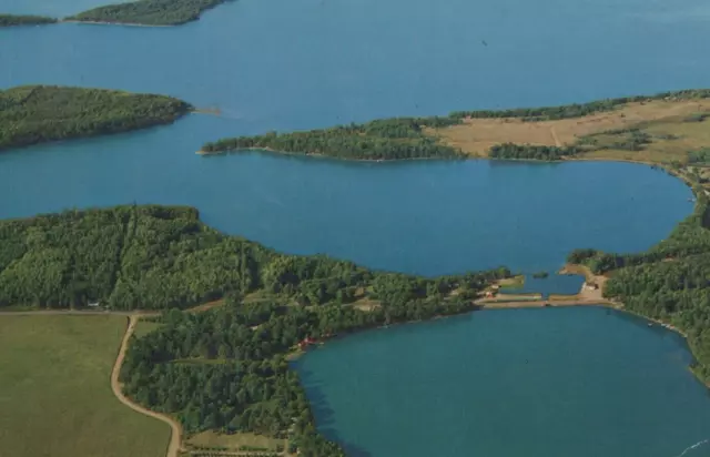 Bird's Eye View of Round Lake in Hayward Wisconsin Chrome Vintage Post Card