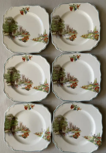 Vintage J & G Meakin Sandwich Or Cake Plates x6 CANTERBURY 13.1cm England c1940s