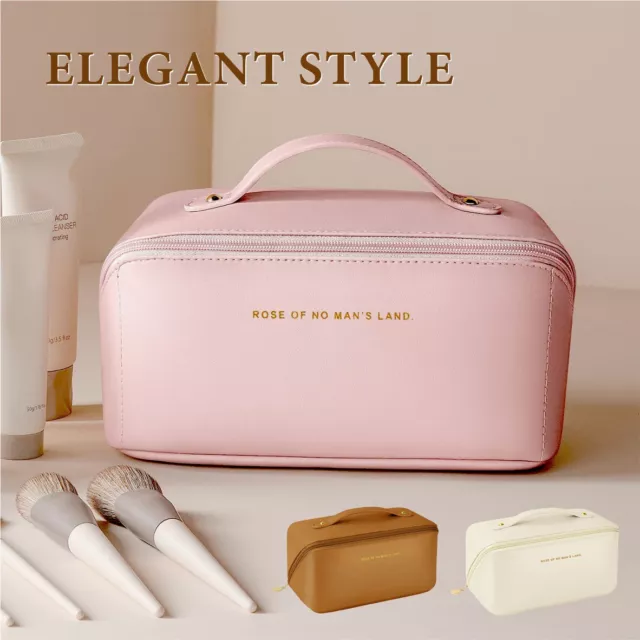 Large-Capacity Travel Cosmetic Bag Organizer Makeup with Brushes Slots Dividers