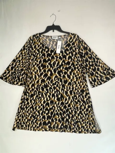 Leota Tunic Top Womens 1X Comfortable Leopard Print Stretch Half Sleeve