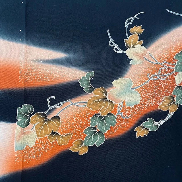 Sunset #A 14x65 LONG Hand Painted Vintage Tomesode Black Kimono Silk ToD90