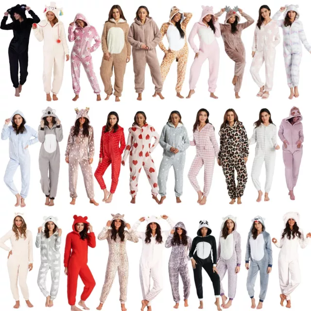 Ladies/Womens/Girls Fleece All In One Pyjamas Outfit Costume Hood Size 6-22