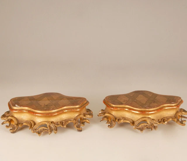 French Victorian carved giltwood console base stands brackets Baroque 19th c