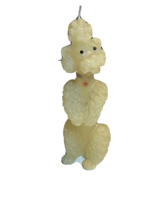 Vintage White Poodle Wax Candle Standing 6”
