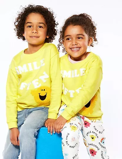 Felpa maglione Mr Happy Smile spesso nuova con etichette M&S giallo 2-3 anni