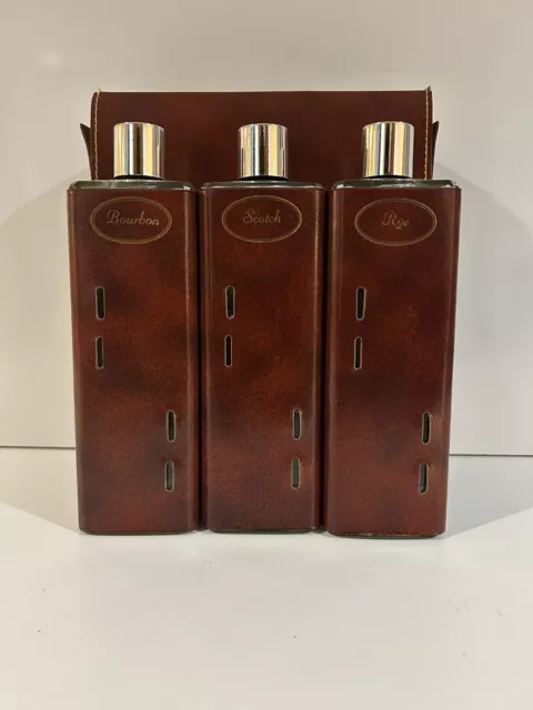 Vintage Travel Bar Set in leather case - Glass Rye, Scotch and Bourbon