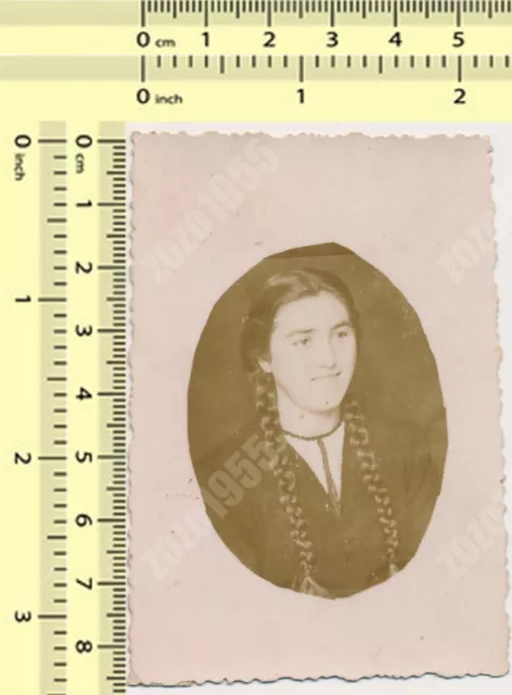 Long Hair Braids Woman Lady Female Portrait vintage original photo old snapshot