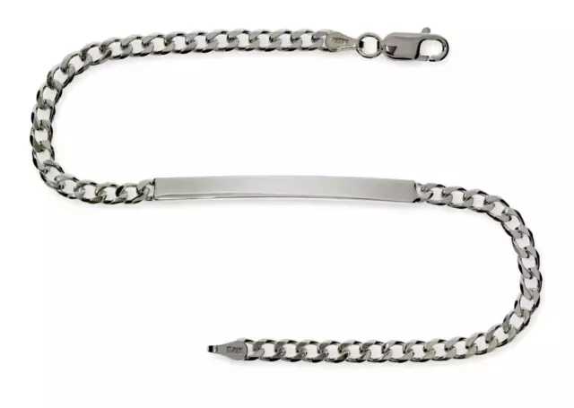 Sterling Silver Ladies Identity Bracelet Flat Curb Chain Id Free Engraving Box