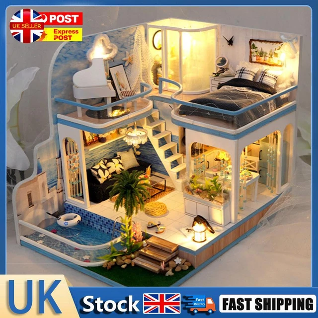 Wooden DIY Doll House with Dust Cover/Light/Accessories Gift for Friends Girls H