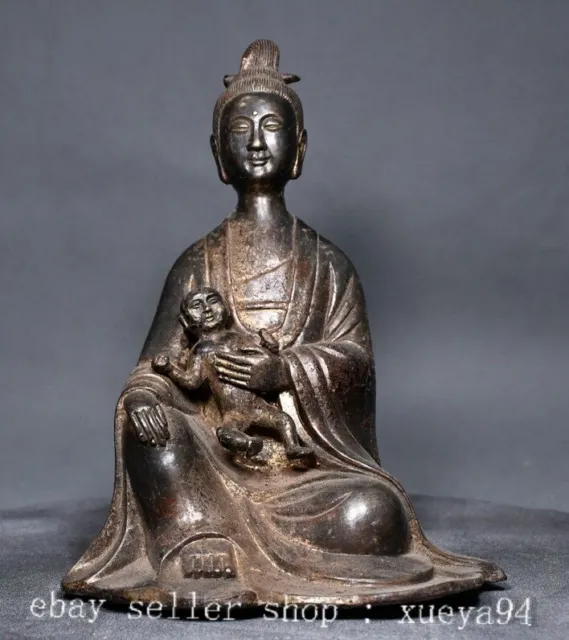 9'' Chinese Bronze Gilt Boy Tongzi Kwan-Yin GuanYin Boddhisattva Buddha statue