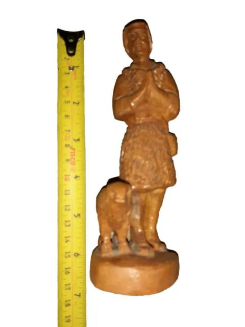 Vintage Antique Wooden Figurine Of A Man Preying