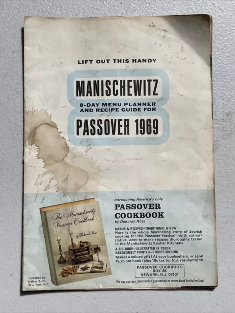 Manischewitz Passover Menu Planner and Receipt Guide VTG 1969