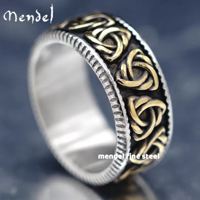 MENDEL Mens Stainless Steel Gold Plated Celtic Trinity Knot Band Ring Size 7-15
