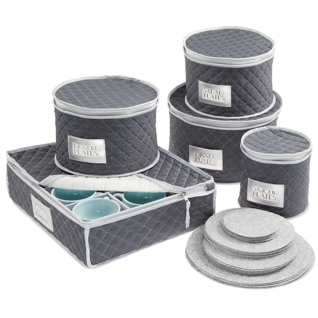 mDesign rangement vaisselle matelassé en polyester x5 – bleu marine /gris