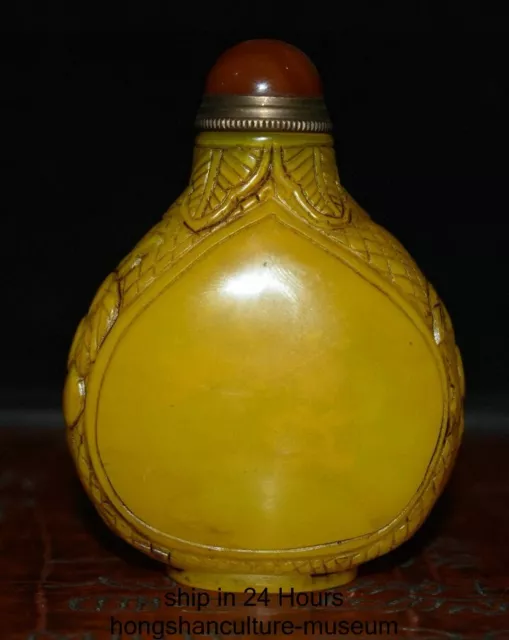 3.2" Old Chinese Natural Glaze Carved Dynasty Fengshui Peach Snuff Bottle