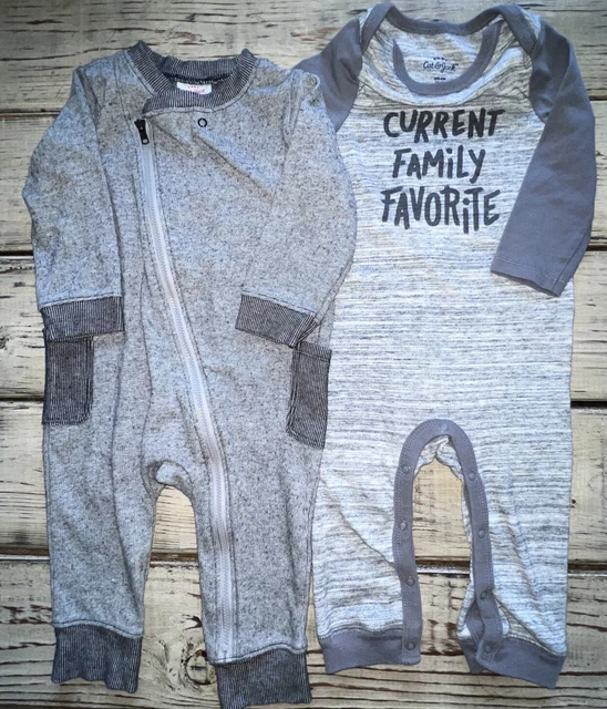 Cat & Jack Baby Boy 6-9 Month One Piece Sleeper Rompers Lot Of 2 Gray NWOT