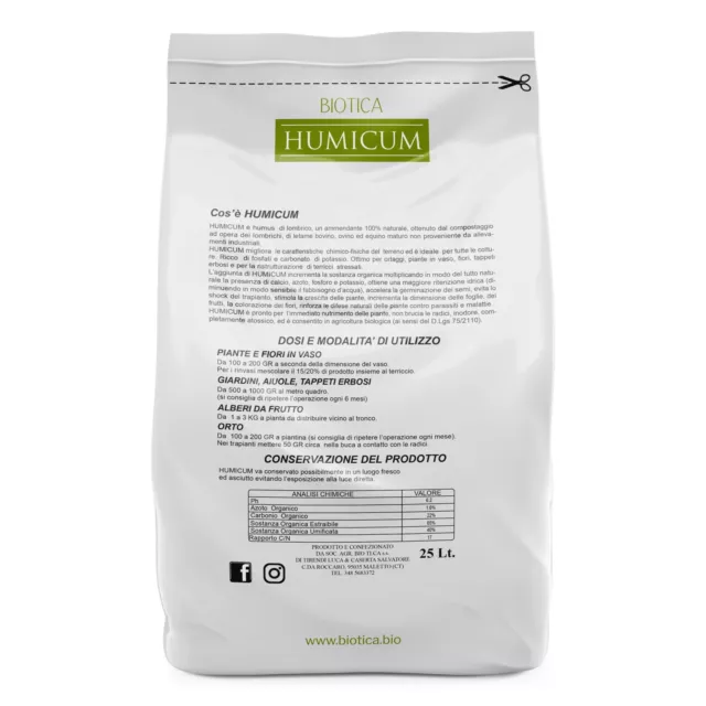 BIOTICA Humus di lombrico 100% Naturale HUMICUM - 25 Litri - Fertilizzante Natur 2