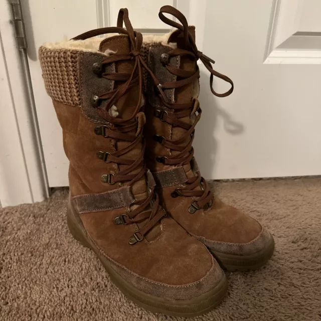 BEARPAW WOMENS 8 Serena Winter Snow Boots Brown Suede Round Toe Lace Up Mid Calf 24.00 PicClick