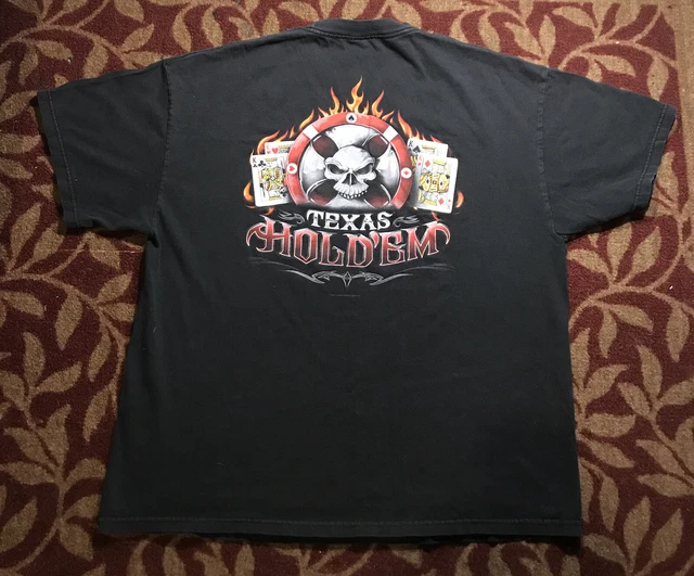 Vtg Texas Hold em Shirt Hybrid Tag Double Sided Black Mens Size Large EUC