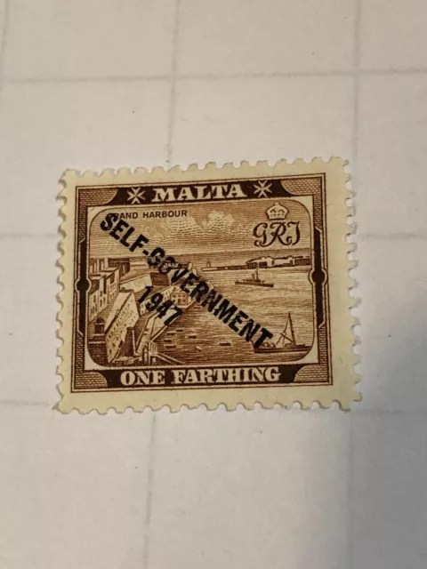 Vintge Stamp 1947 MALTA One Farthing with "SELF GOVERNMENT" Overprint
