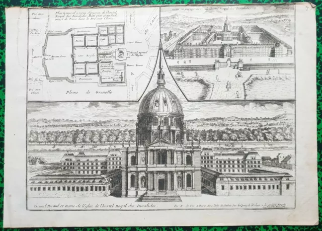 XVIII ème - Paris VII ème - Rare Plan des Invalides par N. de Fer 36x24 cm 1705