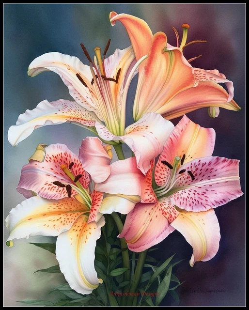 Oriental Lilies 2 - DIY Chart Counted Cross Stitch Patterns Needlework DMC
