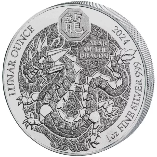 YEAR OF THE DRAGON RWANDA LUNAR OUNCE 2024 1 oz Proof Silver Coin ...