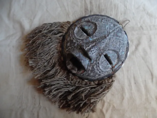 Vintage African Mask Carved Wood with Shells And String