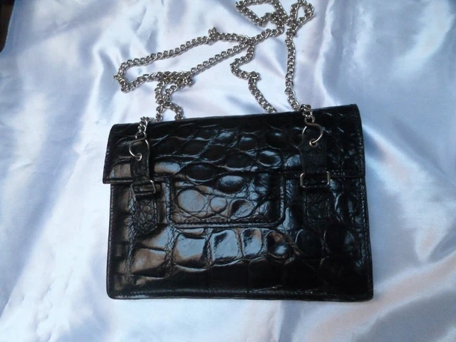 Sac à Main Vintage En Crocodile Véritable D'Argentine – Années 1970, Marron, Doublure Cuir, Occasion