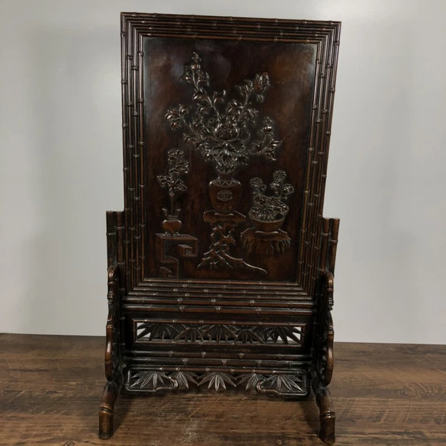 Chinese Exquisite Handmade Bamboo Bronze Statue Screen