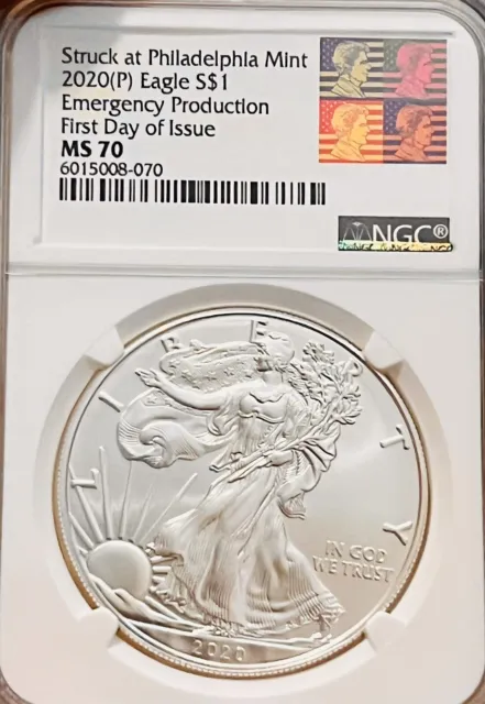 2020 (P) Silver Eagle Ngc-Ms70 Fdoi Emergency Issue Struck At Philadelphia Mint