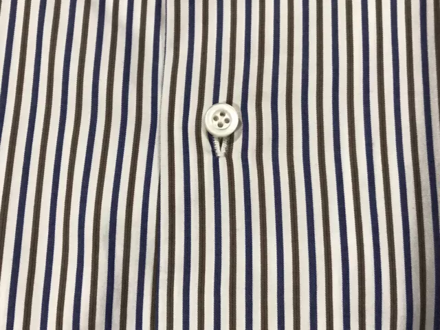 Chemise habillée homme ISAIA Napoli à rayures blanche bleu vert 17,75 32,5 XL petite tenue 3