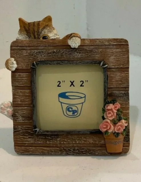 CPI Picture Frame 2 by 2 Inches Brown Stand Cat Flower Vase Ceramic New F7