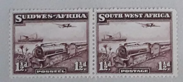 SOUTH WEST AFRICA 1937 SG96 1 1/2d purple-brown bilingual pair MM