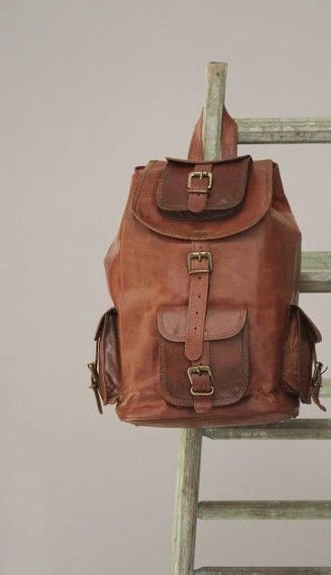 Sac à Dos Vintage En Cuir Marron - Marque Alain Gros, Fabrication Française, Occasion